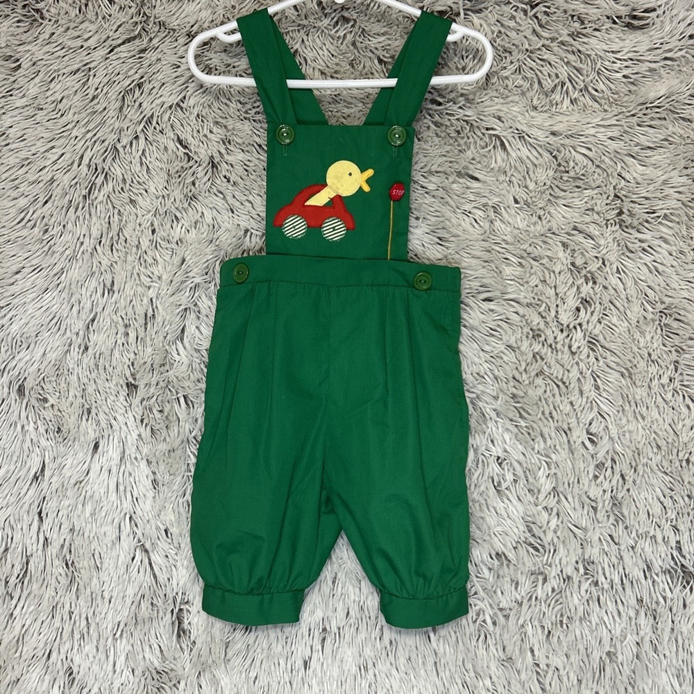 Vintage Toddler Green Overalls Knickbockers Duck Car‎ Size 2T